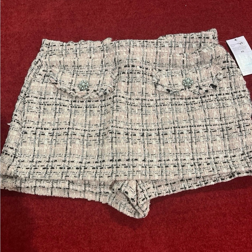 Wild Fable High Waist Tweed Shorts - Cream and Black